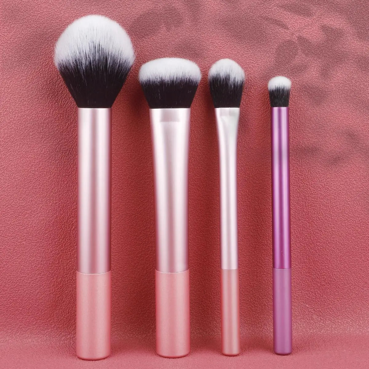 Professional 4-Piece Makeup Brush Set for Women - Includes Loose Powder, Eyeshadow, Highlighter, and Nose Shadow Brushes