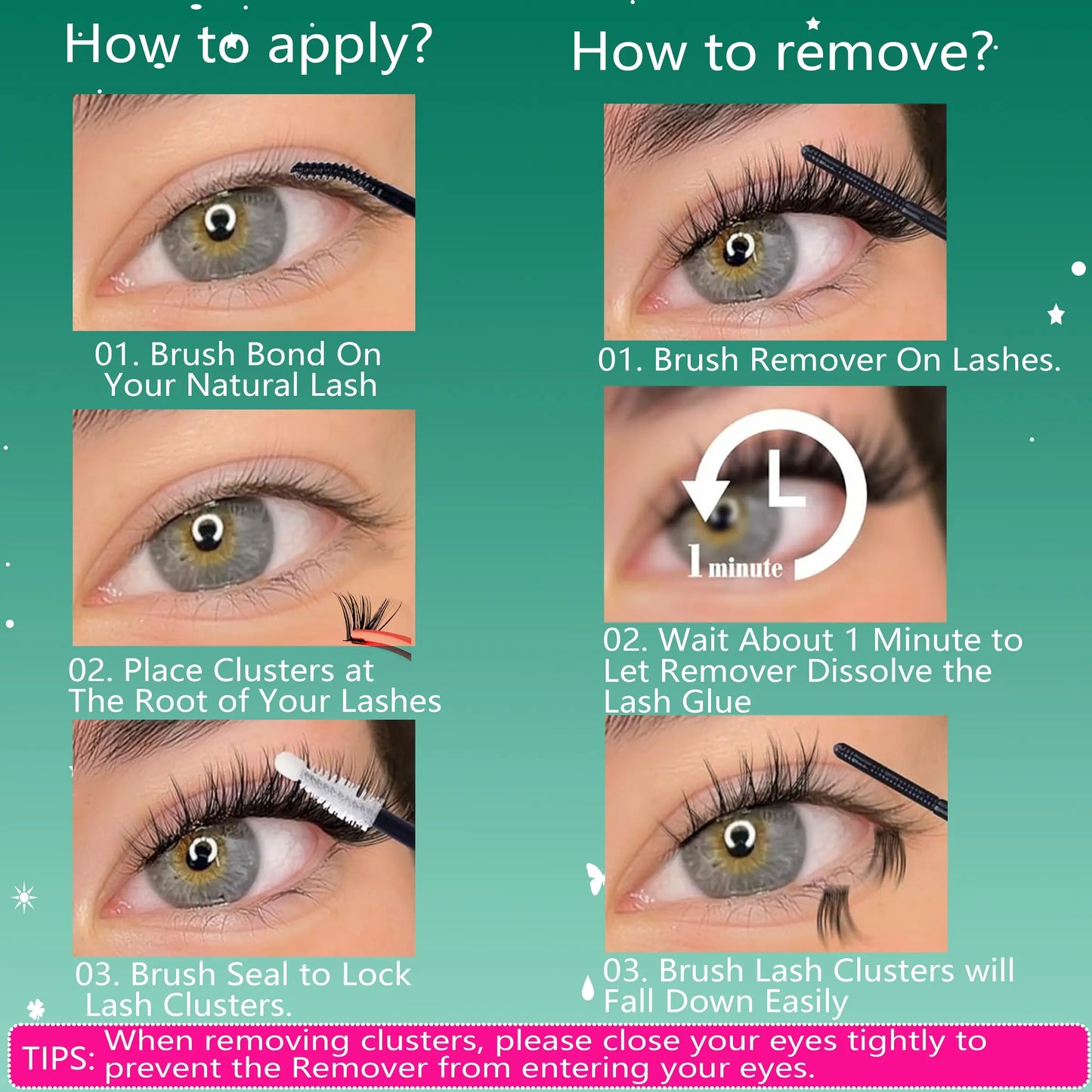 Lash Clusters Kit 10-18Mm D Curl, Natural Volume Thick Individual Eyelashes, Includes Bond & Seal Remover Applicator,Perfect for Beginners, DIY at Home Lash Extension for Everyday Use and Make Up,Gift for Family and Friend, DIY Eyelash Extensions