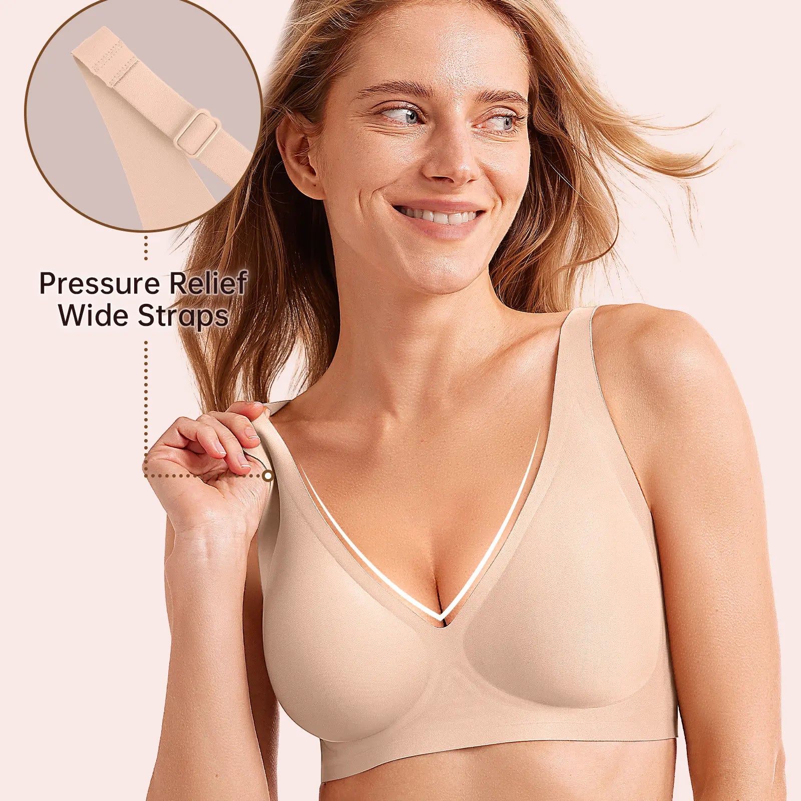 OEAK Women's Wireless Deep V Jelly Bra - Comfortable No Underwire Push-Up Bralette with Seamless Design