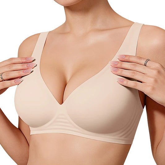 OEAK Women's Wireless Deep V Jelly Bra - Comfortable No Underwire Push-Up Bralette with Seamless Design