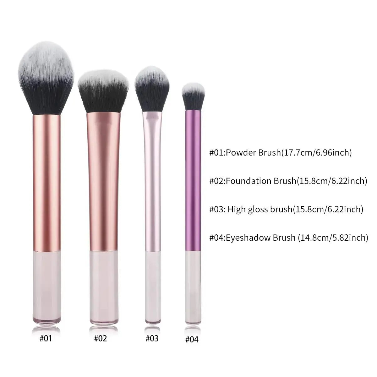 Professional 4-Piece Makeup Brush Set for Women - Includes Loose Powder, Eyeshadow, Highlighter, and Nose Shadow Brushes