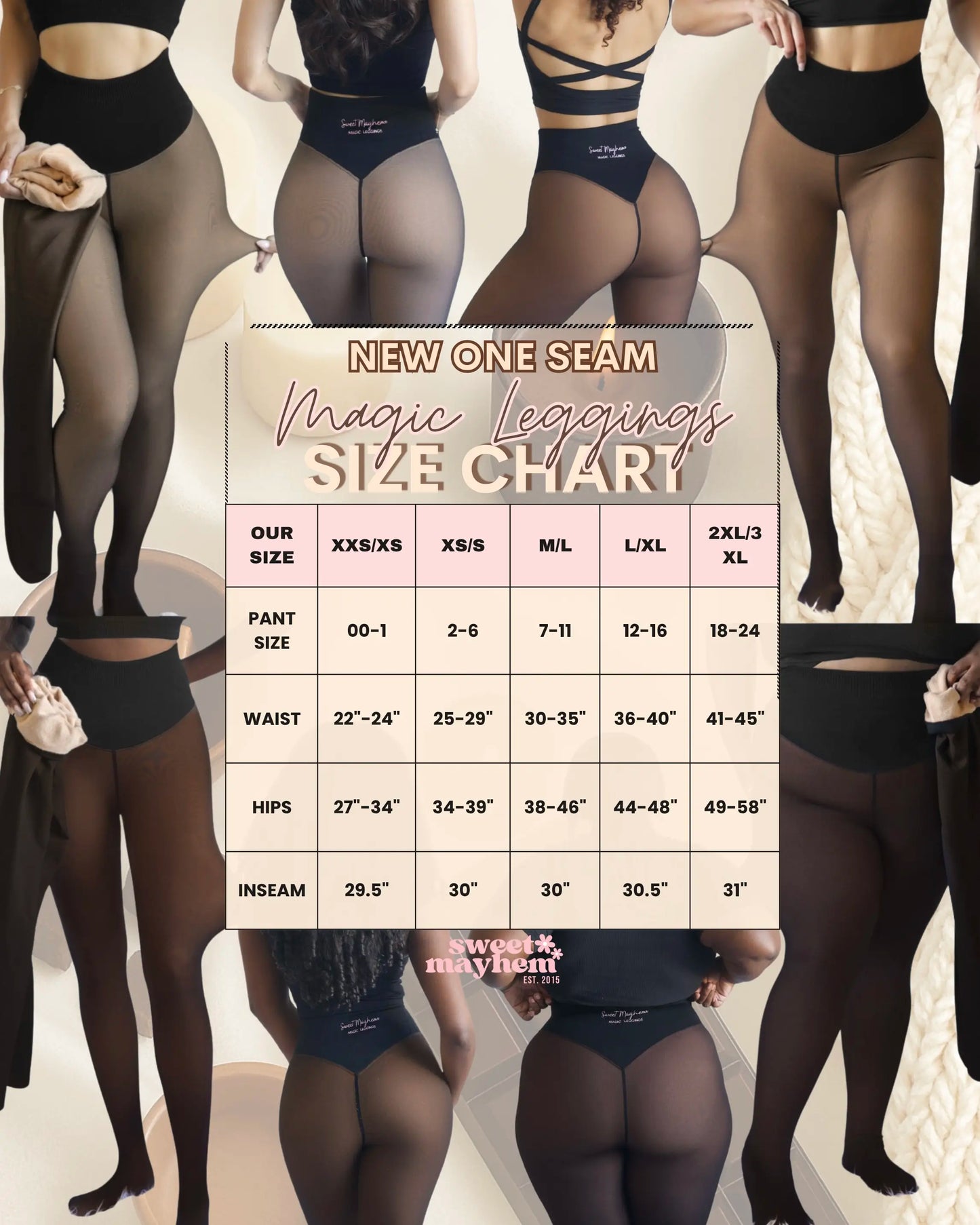 Compression Band and Seamless Option: Original Magic Fleece Lined Leggings - Sizes XXS to 3XL - Available in 4 Colors - Closed Foot Design - Plus Size and Light to Brown Fur Options