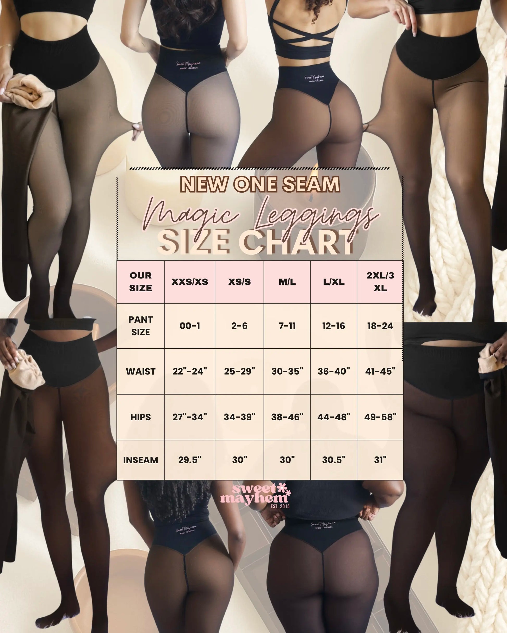 Compression Band and Seamless Option: Original Magic Fleece Lined Leggings - Sizes XXS to 3XL - Available in 4 Colors - Closed Foot Design - Plus Size and Light to Brown Fur Options
