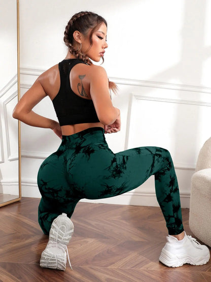 Women's High Waist Tie Dye Yoga Pants - Breathable Fitted Leggings, Seamless Stretch Workout Tights, Plus Size Options Available